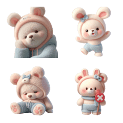 Pastel rabbit bear, many moods 1