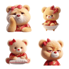 Little bear in red dress, many moods