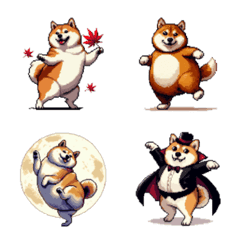 Pixel art autumn fat shiba emoji