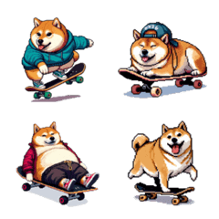 Pixel art Skateboarding fat shiba emoji