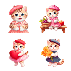 อิโมจิไลน์ Chubby Kitten Emoji AUT/Beret/Dress