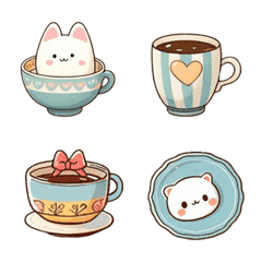 Cute Afternoon Tea Emoji Stickers.