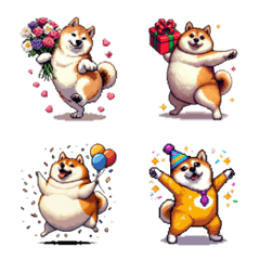 Pixel art celebration fat shiba emoji