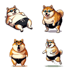 Pixel art fat shiba loves swimming emoji