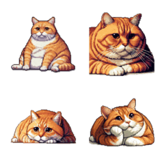 Pixel art lazy orange tabby cat emoji