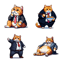 Pixel art working fat orange tabby emoji