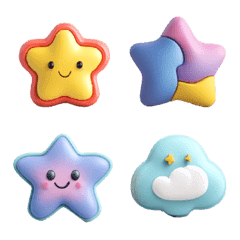 3D cute stars hearts rainbows clouds 01