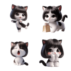 Cute cat emoji wearing a wig v.2