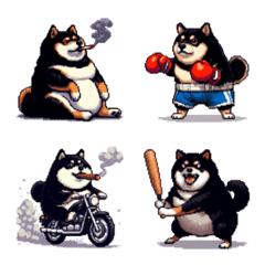 Pixel art bad fat black shiba emoji