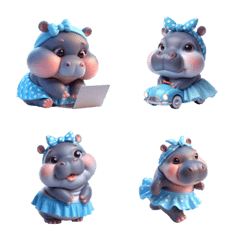 Cute pygmy hippo in blue clothes v.3