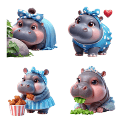 Cute pygmy hippo in blue clothes v.2