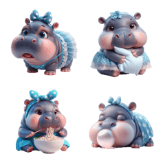 Cute pygmy hippo in blue clothes v.1