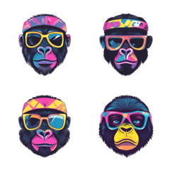 อิโมจิไลน์ Cool Gorilla Face Emojis 80s Style 01