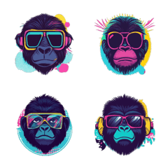 Cool Gorilla Face Emojis 80s Style 02