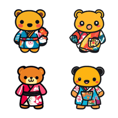 Cute Bear in Kimono Emojis 01