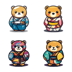 Cute Bear in Kimono Emojis 02