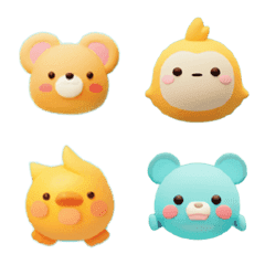 3D cute head-Bear Rabbit Penguin Bird 01