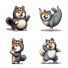 Pixel art wolf costume fat shiba emoji