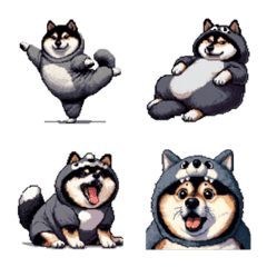 Pixel art wolf fat black shiba dog emoji