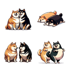 Pixel art big love fat shiba dogs