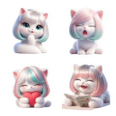 Charming Colorful Bob Hair Cat Emoji