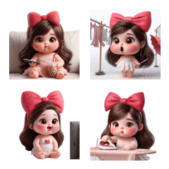 Cute Red Bow Girl at Home Emoji