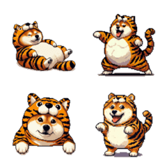 Pixel art Tiger costume fat shiba emoji