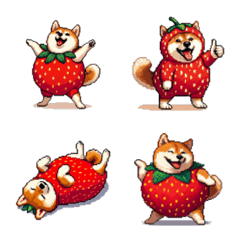 Pixel art strawberry fat shiba emoji