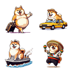 Pixel art traveling fat shiba emoji