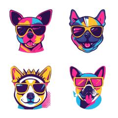 Title: Cool Dog Face Emojis 80s Style 01