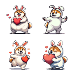 Pixel art white rabbit fat shiba emoji