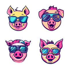 Cool Pig Face Emojis 80s Style 02