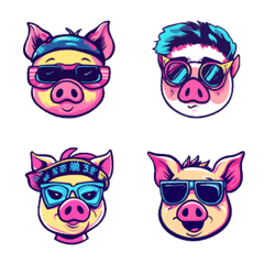 Cool Pig Face Emojis 80s Style 01