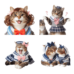 Tabby cat wearing school uniform. v.1