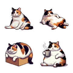 Pixel art depress fat calico cat emoji