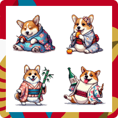 Pixel art new year fat corg...