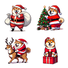 Pixel art santa claus fat shiba emoji