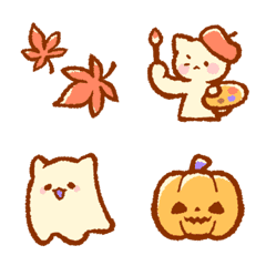 Fluffy cat and autumn emoji