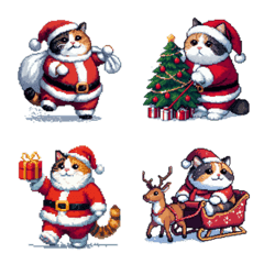 Pixel art fat santa calico cat emoji