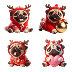 Cute Pug in Reindeer Costume