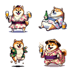 Pixel art drunk fat shiba dog emoji