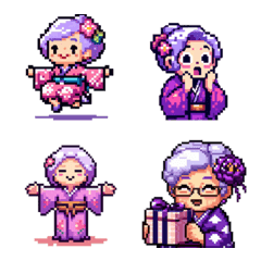 Cute grandma emoji wearing a kimono