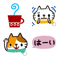 絵本みたいな【動く】冬のねこねこ顔えもじ