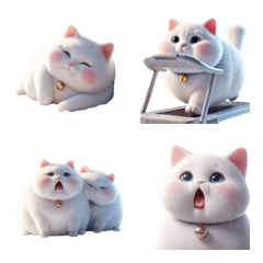 cute chubby white Khao Manee cat v.2