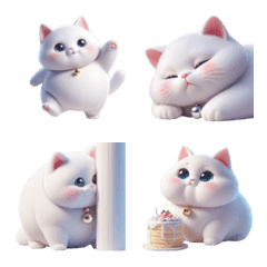 cute chubby white Khao Manee cat v.1