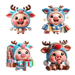 Piglet and Blue Reindeer Hat in Winter