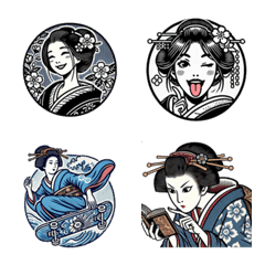 Cute Woman in Kimono Emoji (Ukiyo-e)