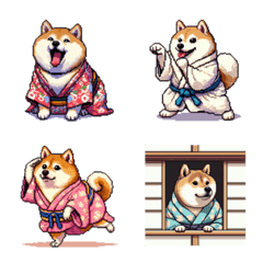 Pixel art japanese kimono fat shiba emoj