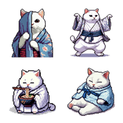 Pixel art white fat cat new year emoji