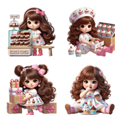 Rosa in cake shop (emoji)